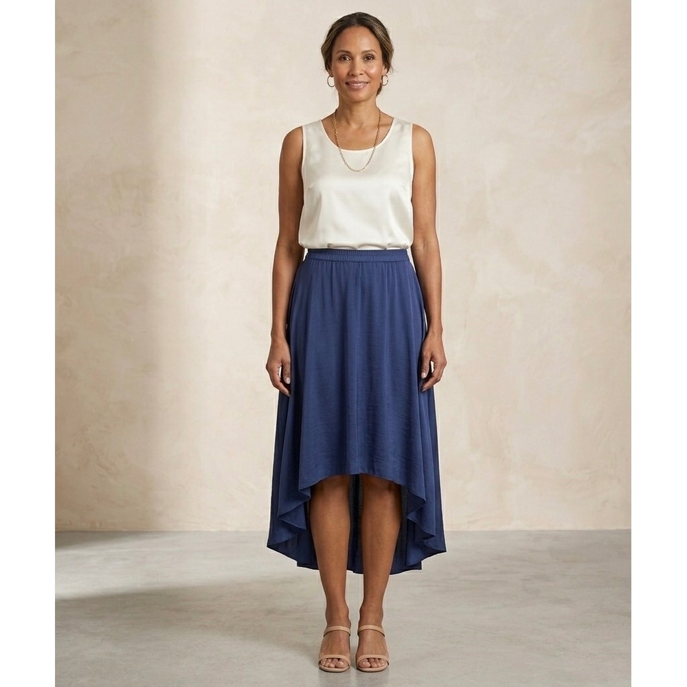 Chico's High Low Skirt Women 3 XL 16 Blue Flowy Ethereal Boho Office Minimalist